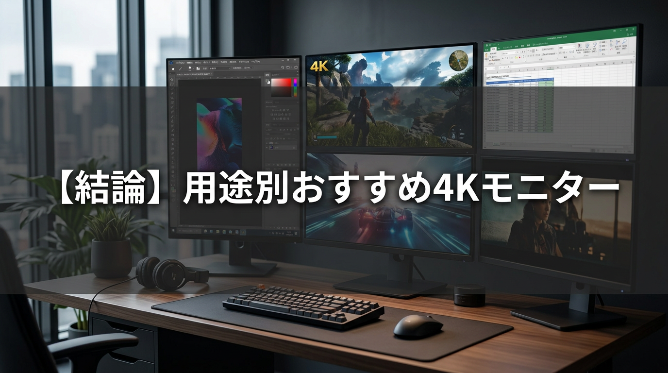 【結論】用途別おすすめ4Kモニター